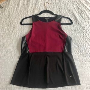 Black and Red Peplum Top With Leather Detailing